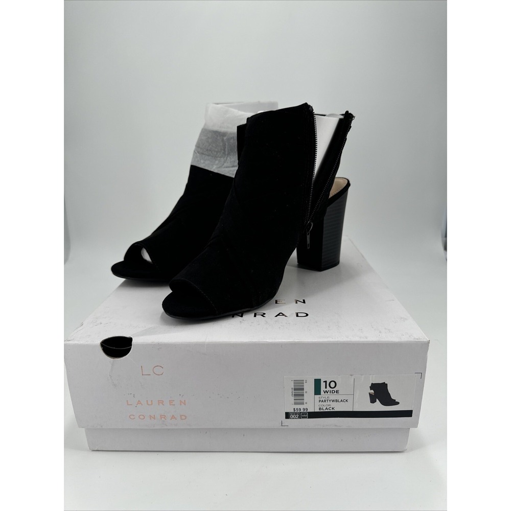 LC Lauren Conrad Women's Black High Block Heel Ankle Boots Bootie Size 10